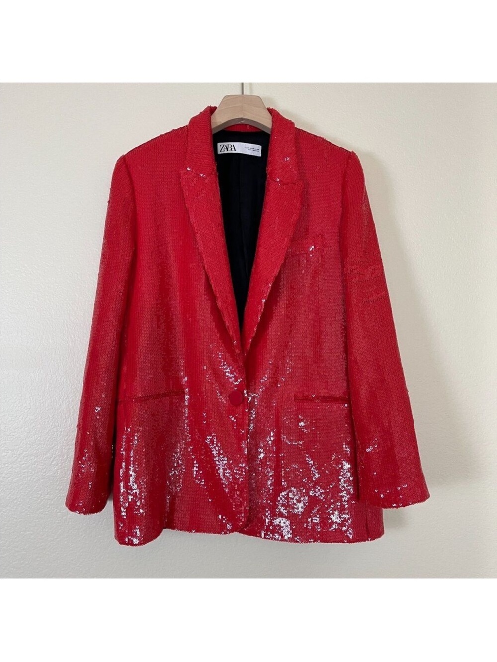 NWOT Zara Red Sequin Blazer Jacket - Statement Piece Sz S - Picture 5 of 13
